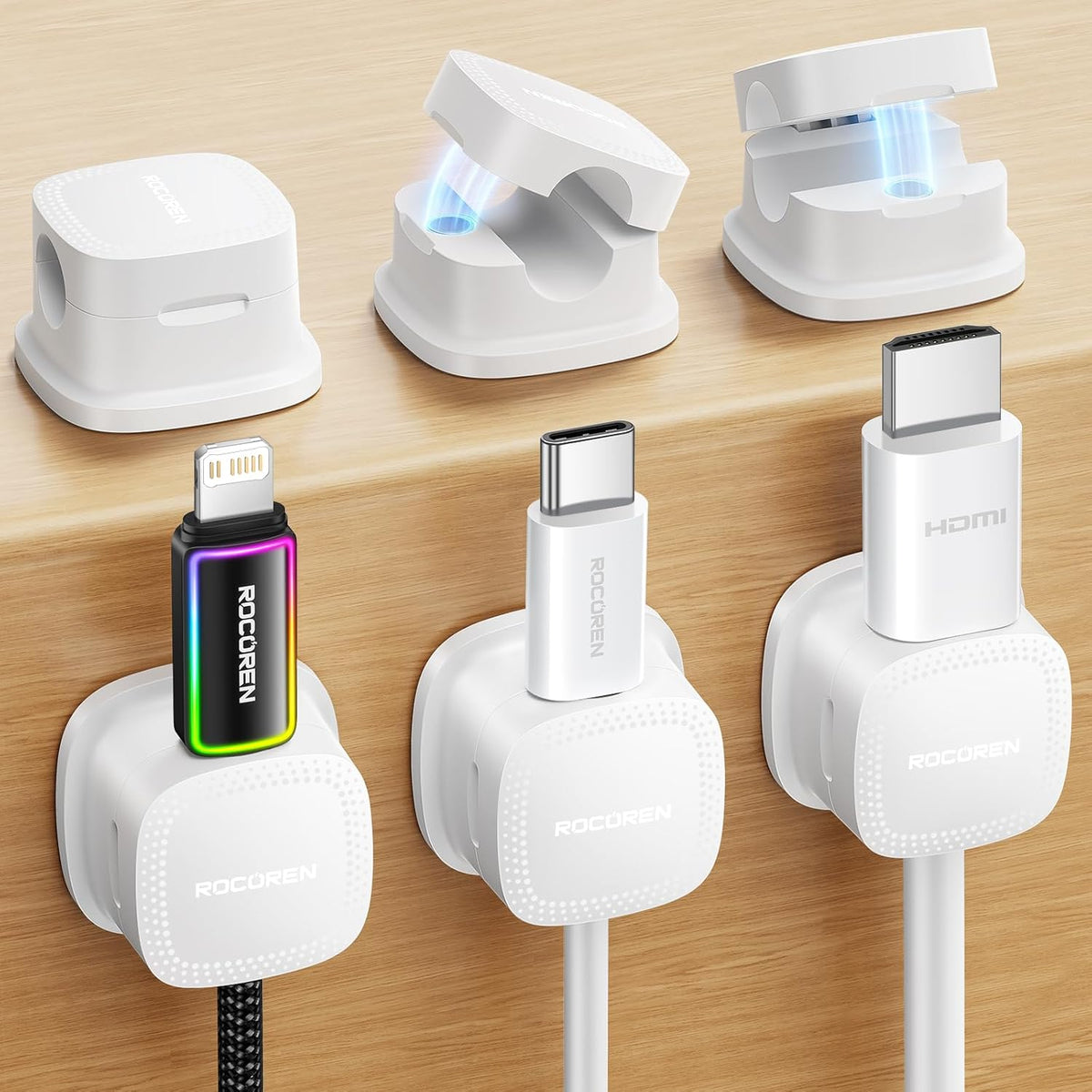 Rocoren 6-Pack Magnetic Adjustable Adhesive Cable Clips Cord Organizer