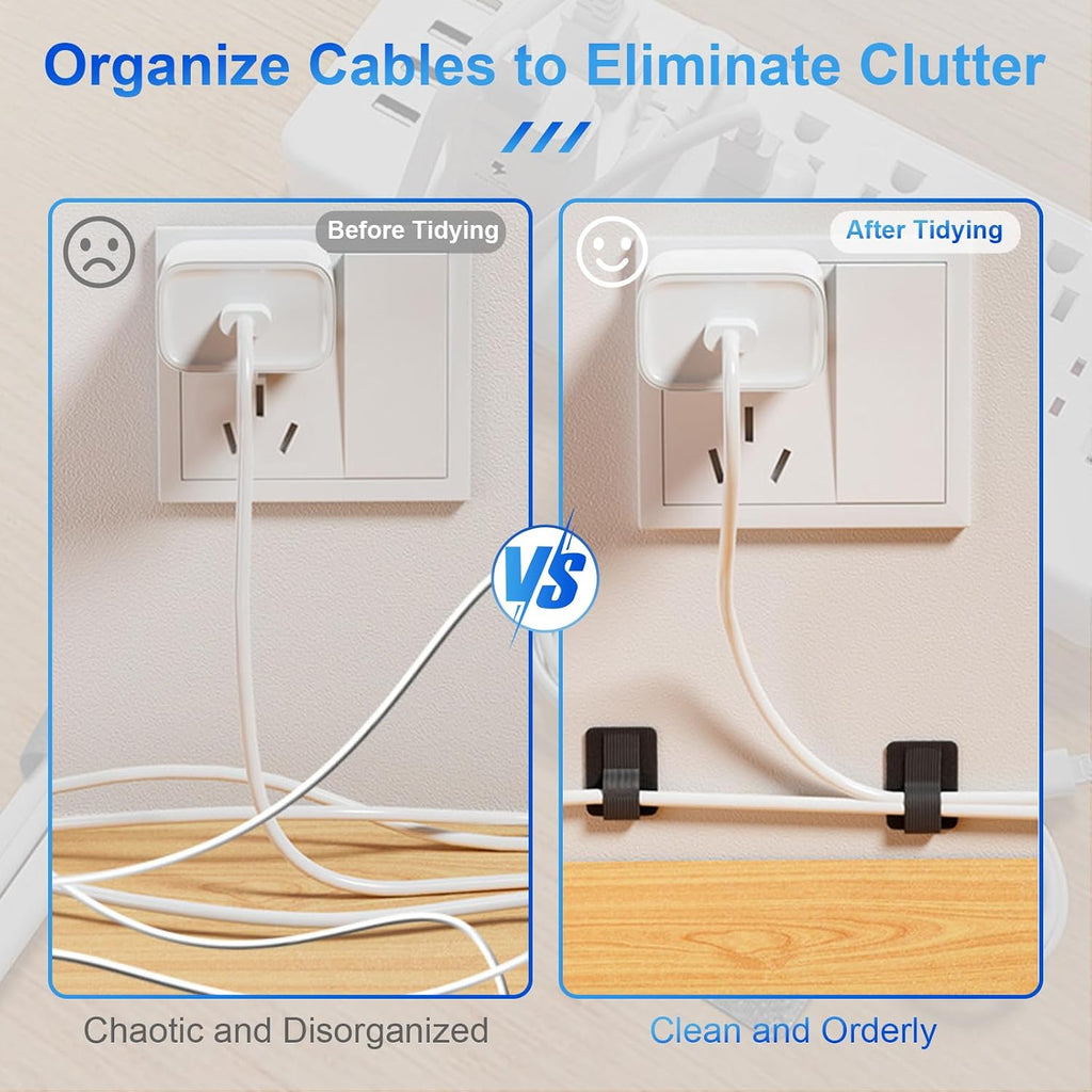 80 PCS Hook and Loop Cable Ties, Self Adhesive Cable Management Straps, Reusable Cord and Wire Organizer Clips for Under Desk, Computer, TV, Gaming Setup, Home Office and Kitchen, Black and White