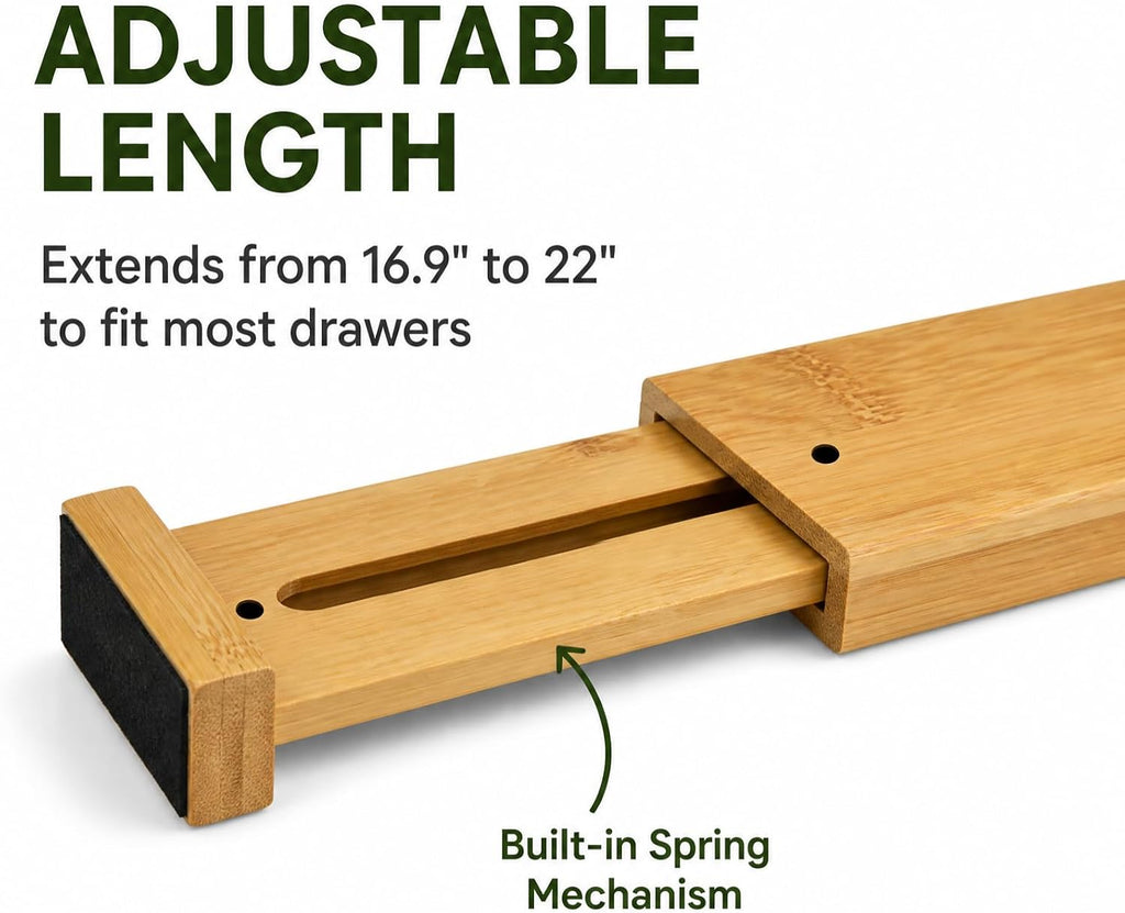 6 Pack Wood Drawer Dividers - Expandable Wooden Drawer Separators
