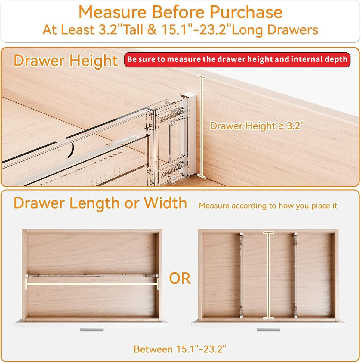 Yieach 12 Pack Clear Expandable Deep Drawer Separators From 15 to 21'' - 3.2 Inch Tall Acrylic Drawer Dividers for Clothes,Dresser Drawer Dividers for Dresser,Baby Nursery,Clothing,Sock or Underwear