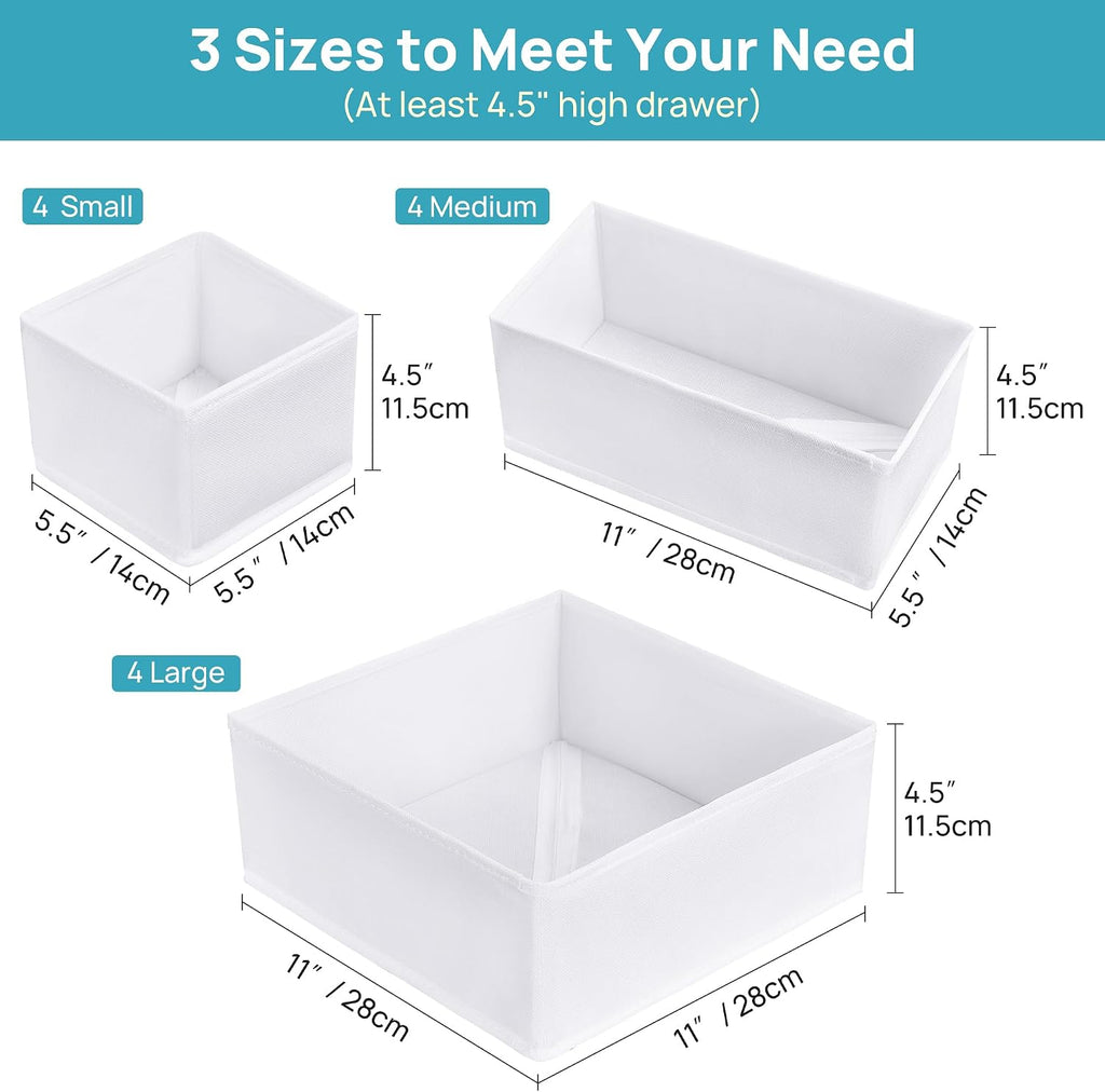 Vtopmart 12 Pack Baby Clothes Organizer, Foldable Fabric Drawer Bins, White