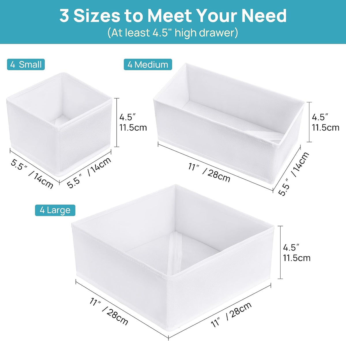 Vtopmart 12 Pack Baby Clothes Organizer, Foldable Fabric Drawer Bins, White