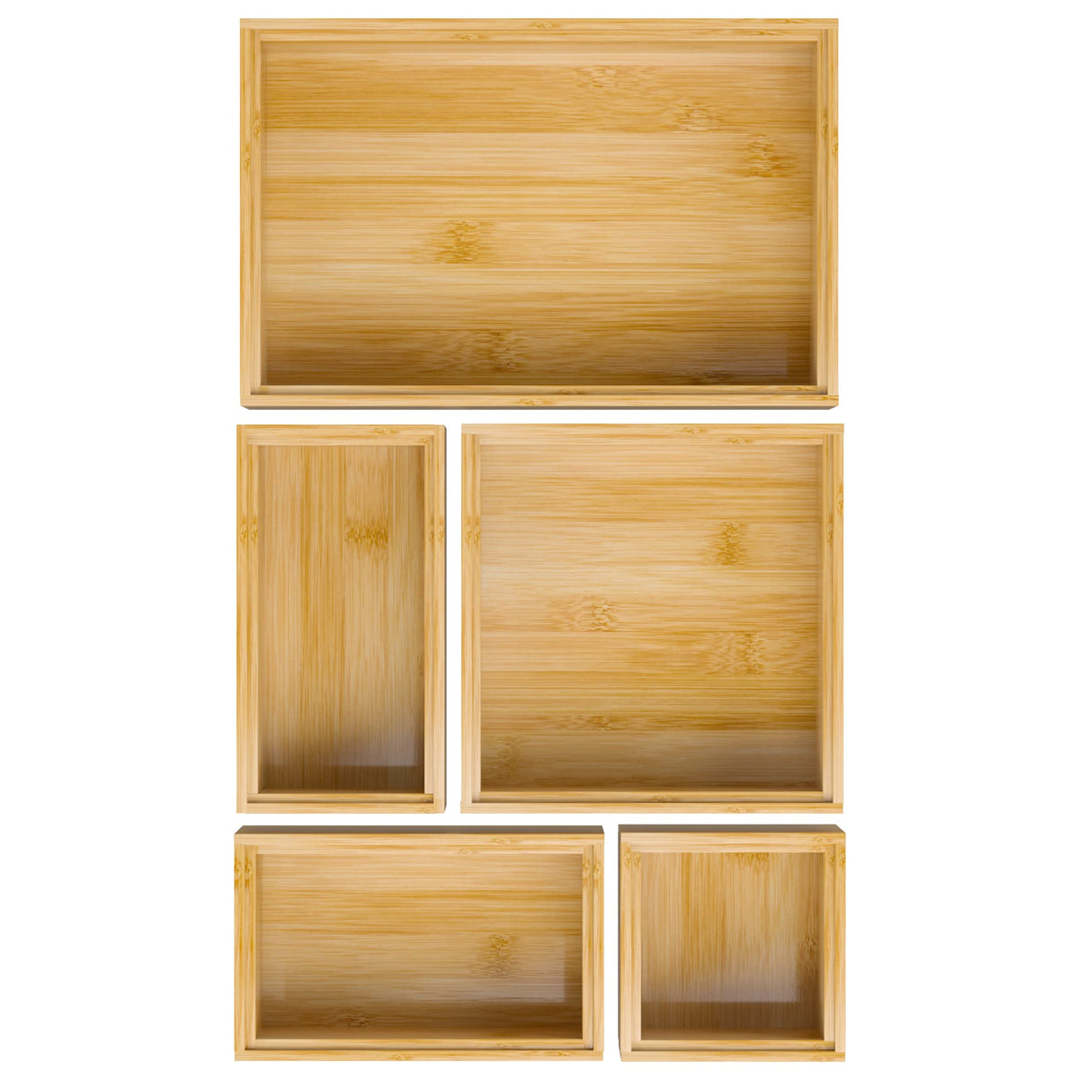 Black Bamboo Bathroom Drawer Organizer, Wooden Kitchen Utensil Holder Set of 5, Stackable Junk Drawer Organizer Tray, Multi-Use Storage Bins Boxs Dividers for Home, Office, Clothing, Makeup, Jewelry