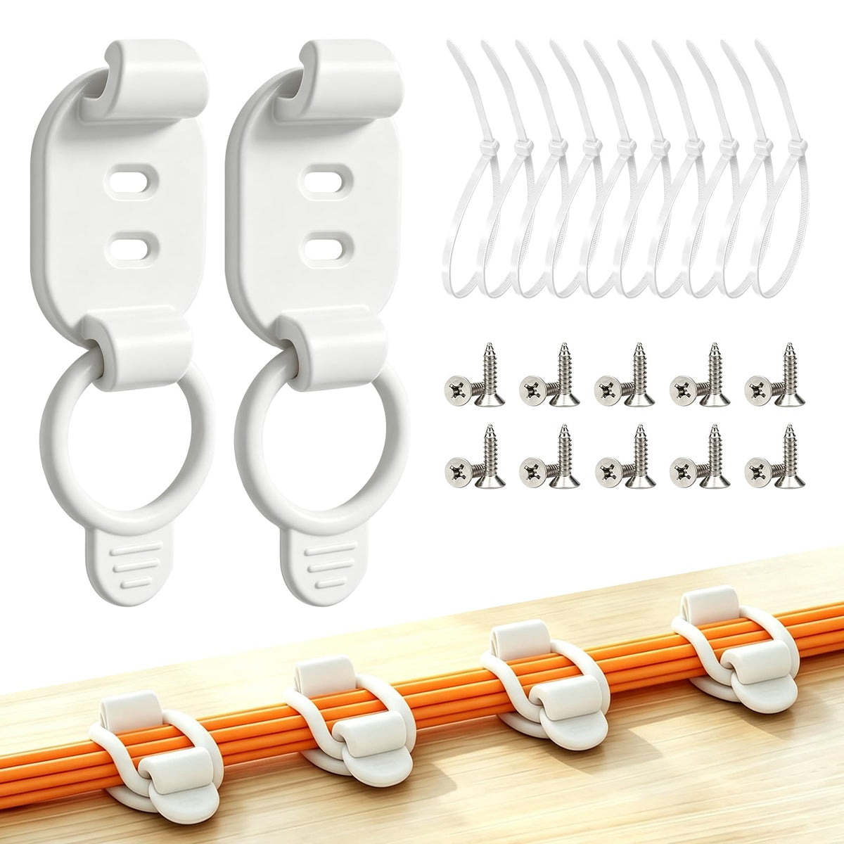 10 Sets Adjustable Cable Management Clips, Self Adhesive Cord Organizer with Elastic Loop, Reusable Cable Holder for Desk, Under Desk, Wall, TV, Office, Home, Charging Cables, USB, HDMI, PC Wires