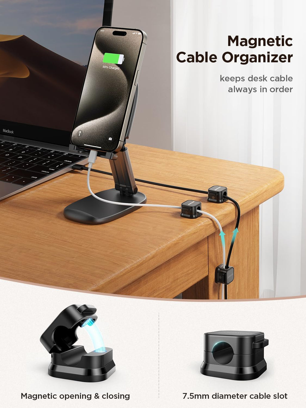 JOYROOM 9 Pack Magnetic Cable Clips Cord Organizer Adhesive Wire Management