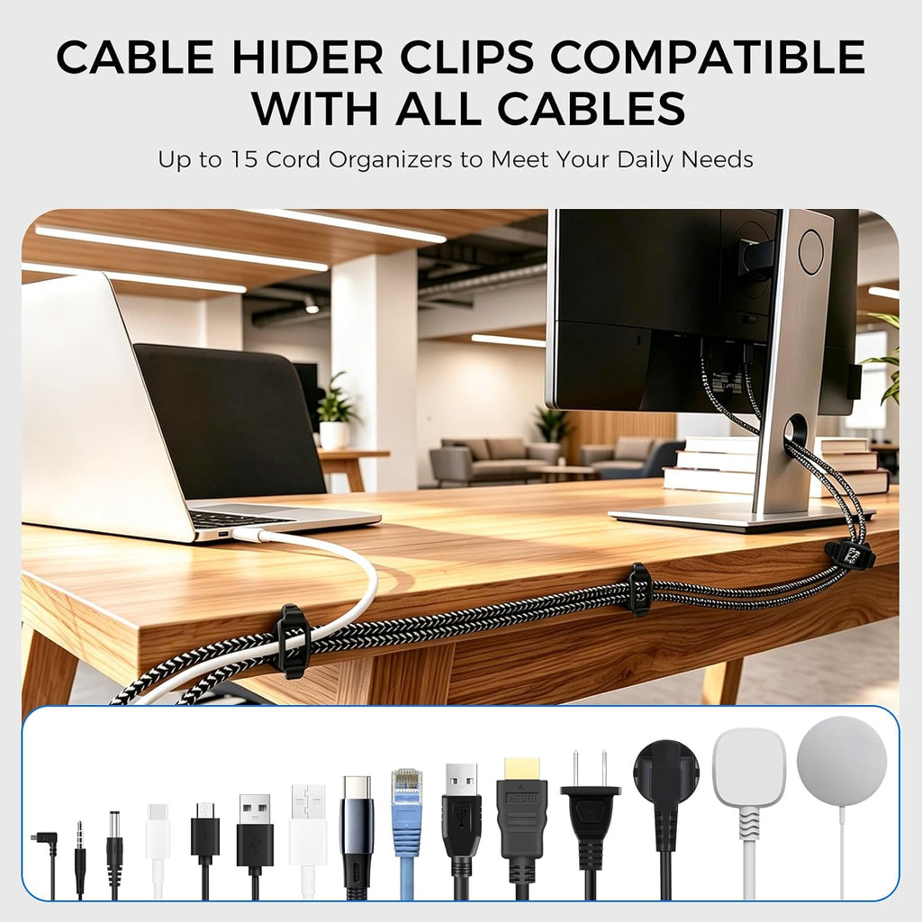 Adjustable Elastic Adhesive Cable Clips Wire Holder Cord Organizer 15 Pack