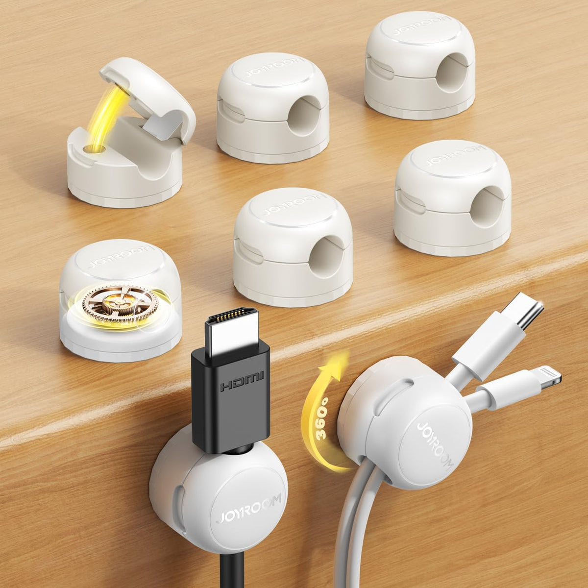 JOYROOM 8 Pack Magnetic Cable Clips, 360° Swivel Cord Organizer Wire Holder