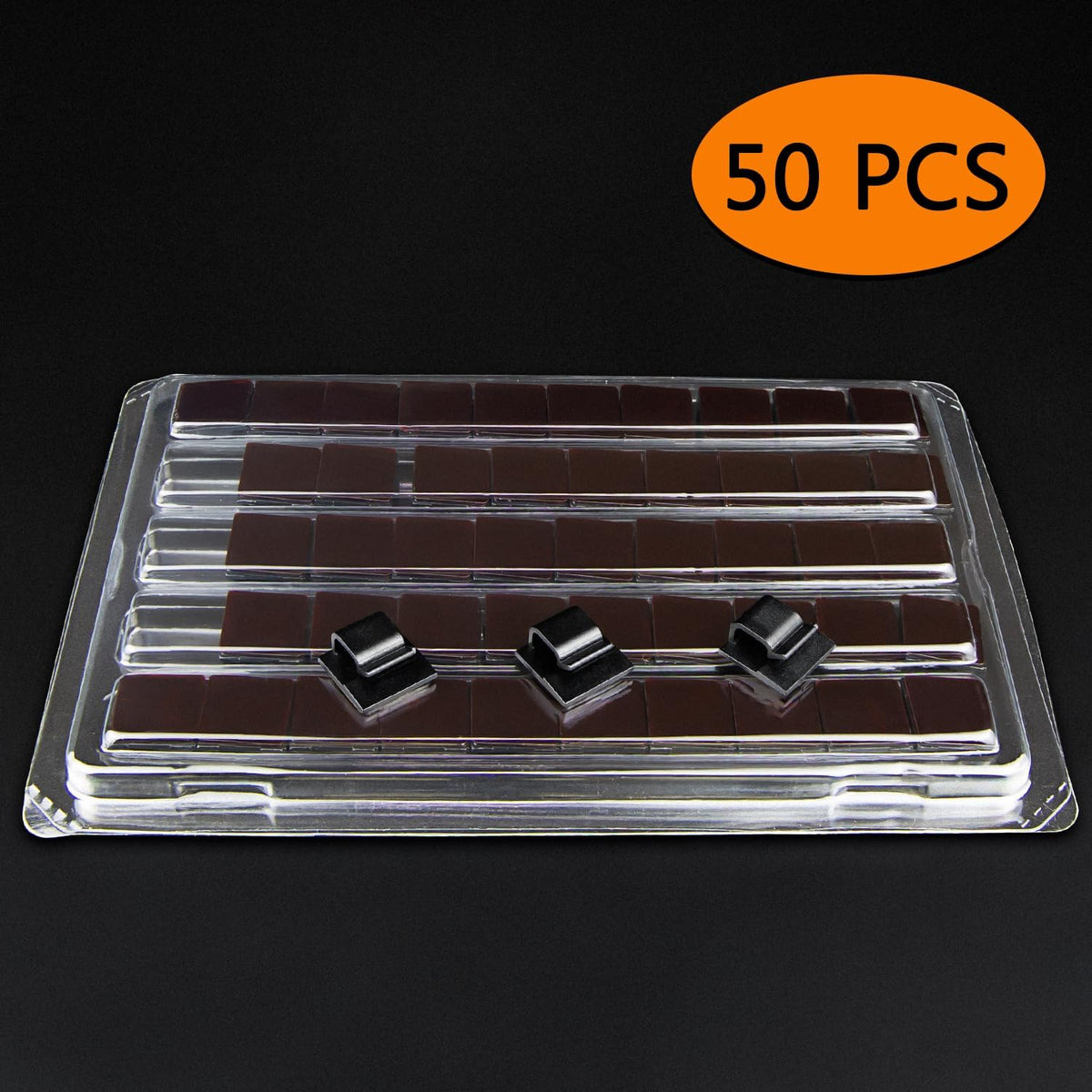 SOULWIT 50 Pcs Self Adhesive Cable Management Clips, Cable Organizers Sticky Wire Clips Cord Holder for TV PC Laptop Ethernet Cable Desktop Home Office (Black)