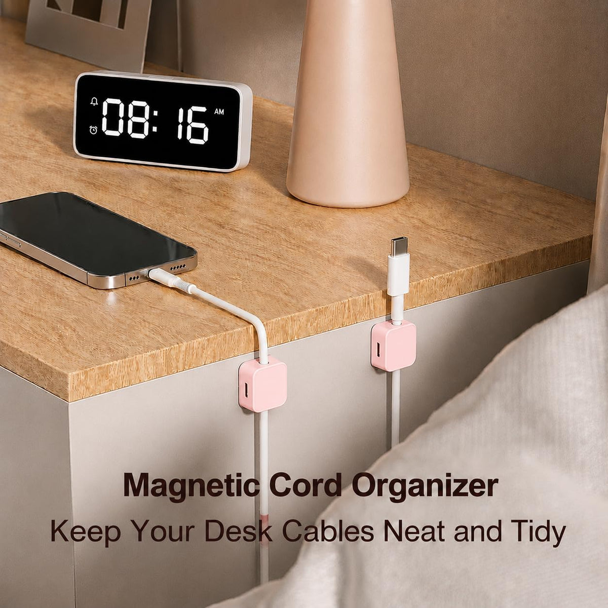 10 Pack Cord Organizer, Magnetic Cable Management, Cord Holder for Desk, Adhesive Cable Clips Wire Keeper for Nightstand, Home, Office, Desktop, Car, Wall (Multicolored)