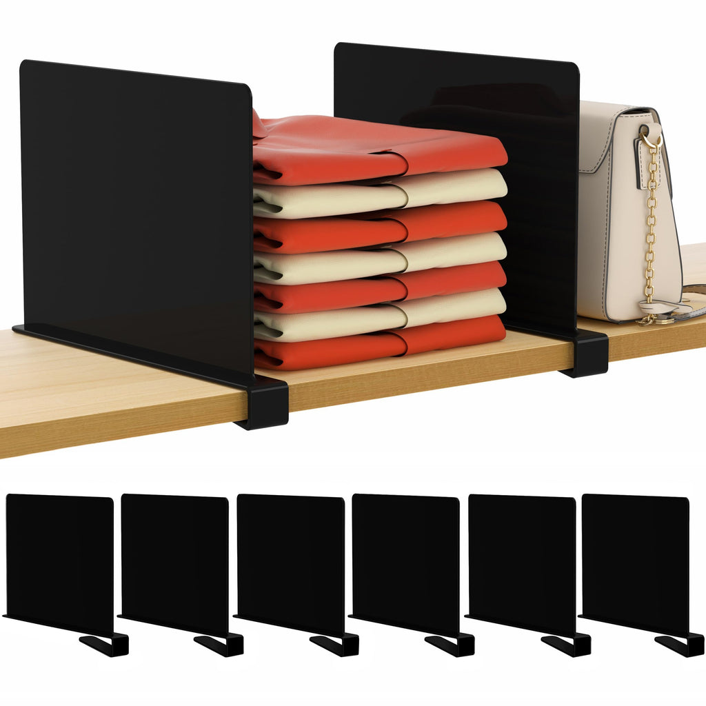 HBlife 6 Pack Closet Organizers and Storage, Clear Shelf Dividers, Vertical Purse Organizer for Closet Perfect for Sweater, Shirts, Handbags in Bedroom and Kitchen, Acrylic Bookshelf for Organization