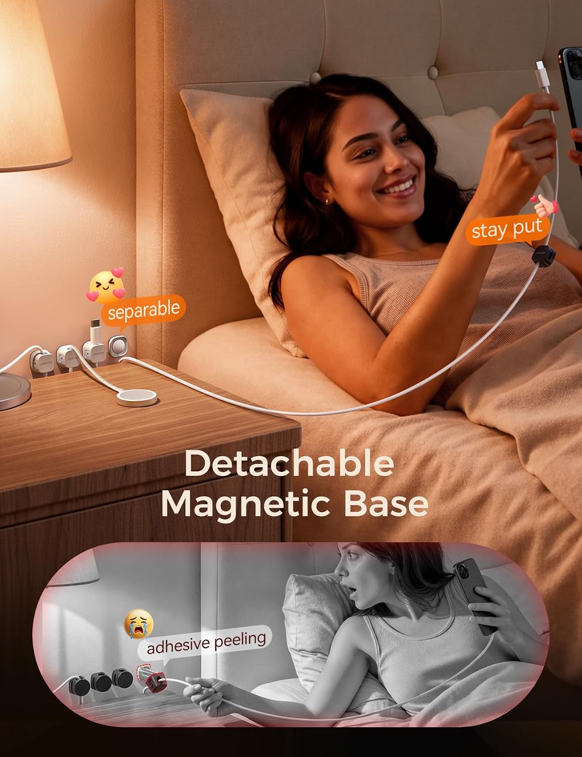 JOYROOM 6-Pack Detachable Magnetic Cord Organizer, Adhesive Cable Clips