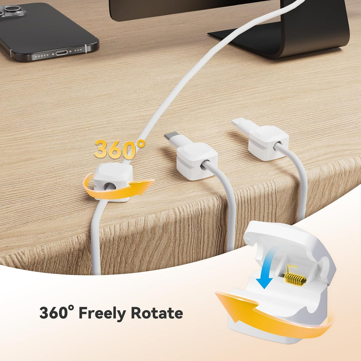 Daisyhome Rotatable Cord Organizer, Strong Adhesive Spring Cable Clips