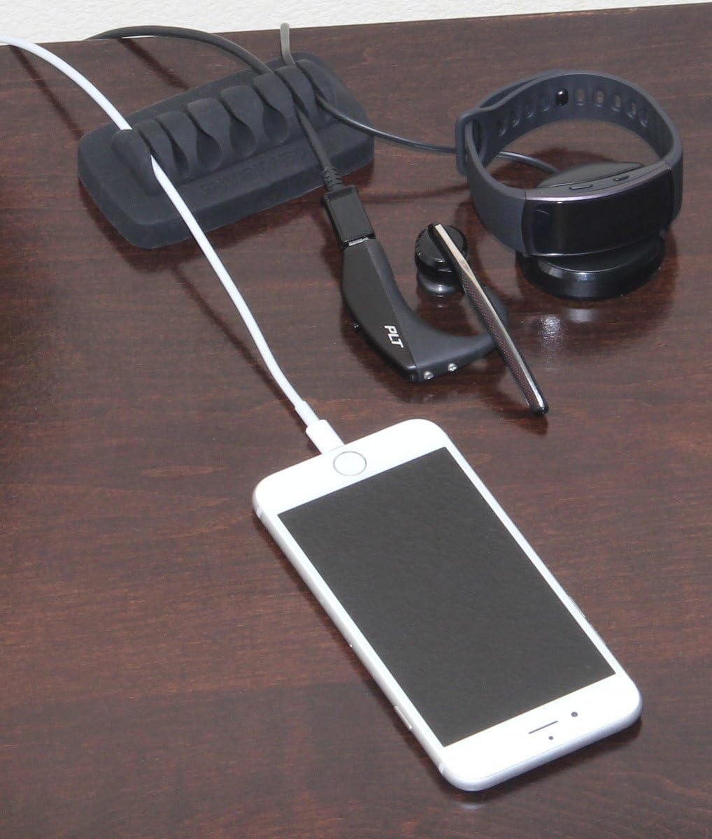 Heaviest Cable Organizer on the Market! Compact and Weighted Desktop Cord Holder for Desk and Nightstand, Eco-Friendly Silicone, No Bad Smell, Bundled with 4 Reusable Cable Ties! (Black)