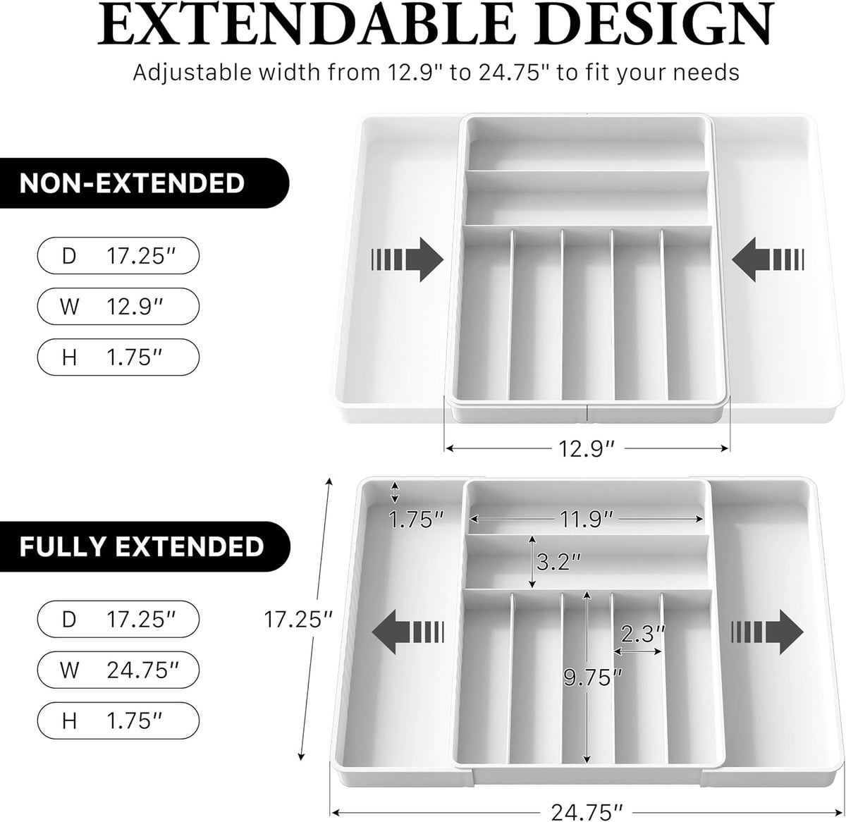 Simple Houseware Expandable Kitchen Drawer Flatware Organizer, White