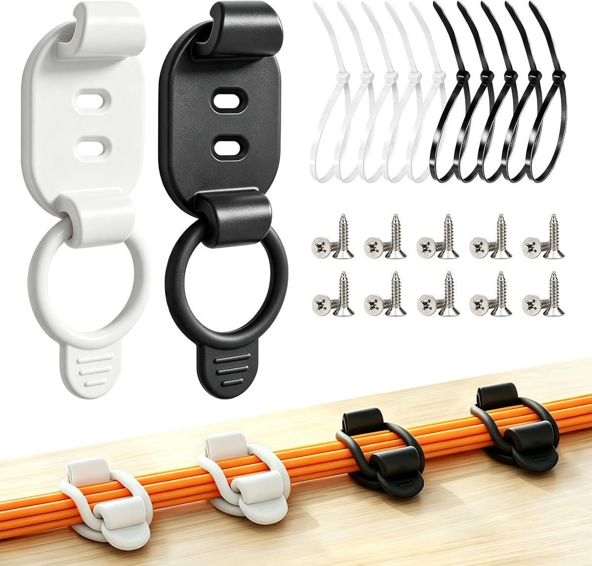 10 Sets Adjustable Cable Management Clips, Self Adhesive Cord Organizer with Elastic Loop, Reusable Cable Holder for Desk, Under Desk, Wall, TV, Office, Home, Charging Cables, USB, HDMI, PC Wires
