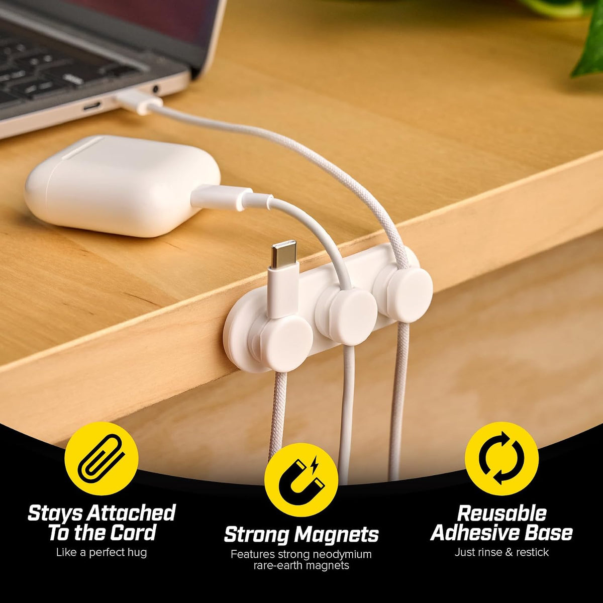 Wrap-It Storage MagnaDock Magnetic Cable Holder - 2-Pack (White)