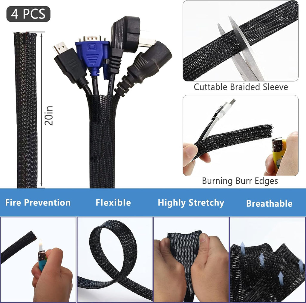 ELII 300PCS Cable Management Kit,4 Cable Sleeve 35 Cable Clips