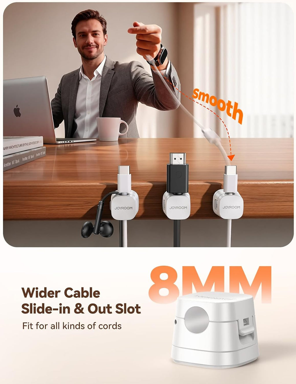 JOYROOM 6-Pack Detachable Magnetic Cord Organizer, Adhesive Cable Clips