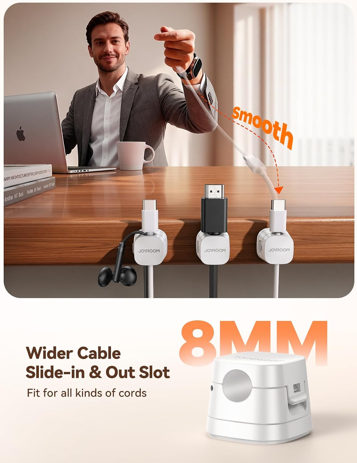 JOYROOM 6-Pack Detachable Magnetic Cord Organizer, Adhesive Cable Clips
