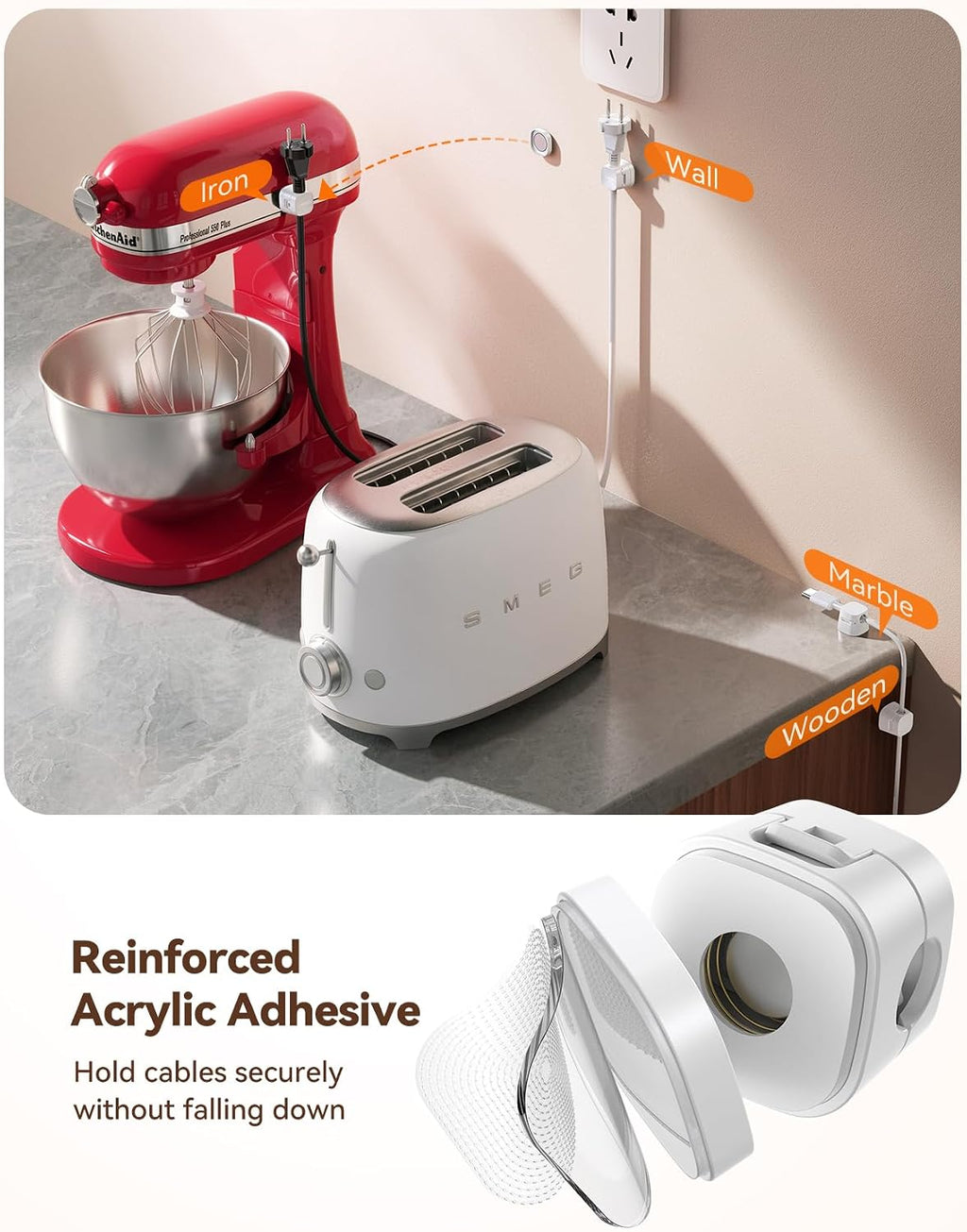 JOYROOM 6-Pack Detachable Magnetic Cord Organizer, Adhesive Cable Clips