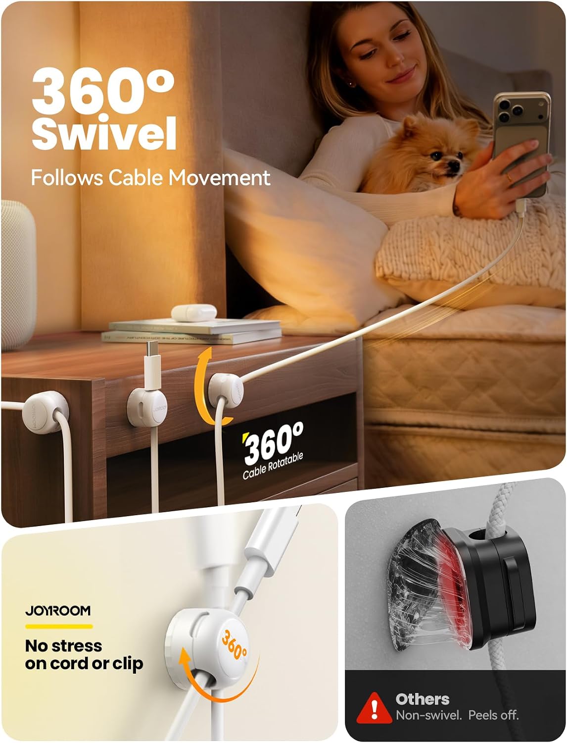 JOYROOM 8 Pack Magnetic Cable Clips, 360° Swivel Cord Organizer Wire Holder