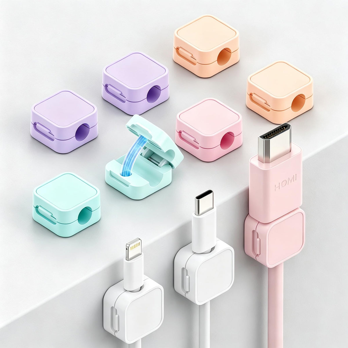 10 Pack Cord Organizer, Magnetic Cable Management, Cord Holder for Desk, Adhesive Cable Clips Wire Keeper for Nightstand, Home, Office, Desktop, Car, Wall (Multicolored)