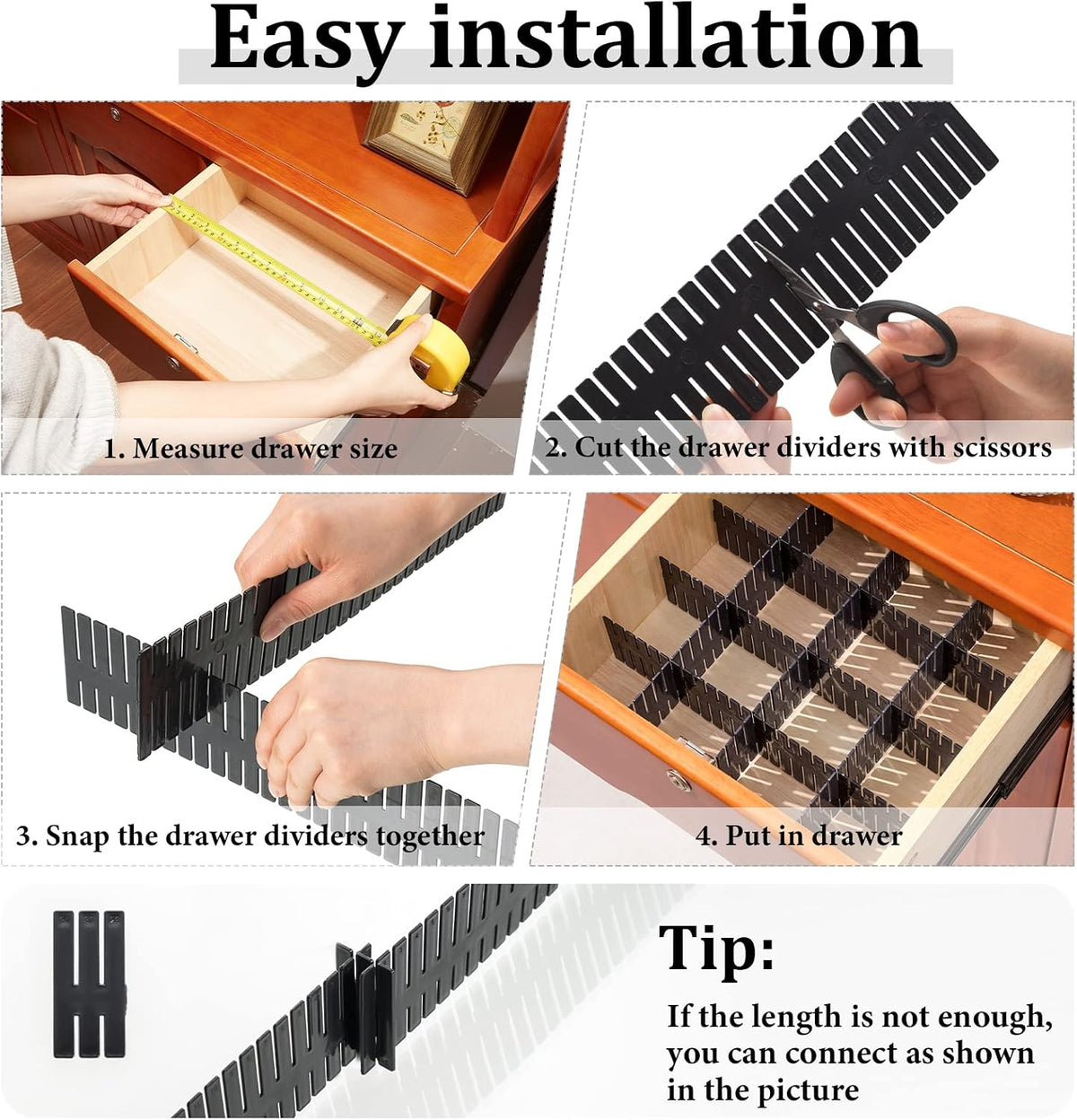 Vesici 80 Pcs Drawer Dividers Adjustable Plastic Organizers Dresser, Black