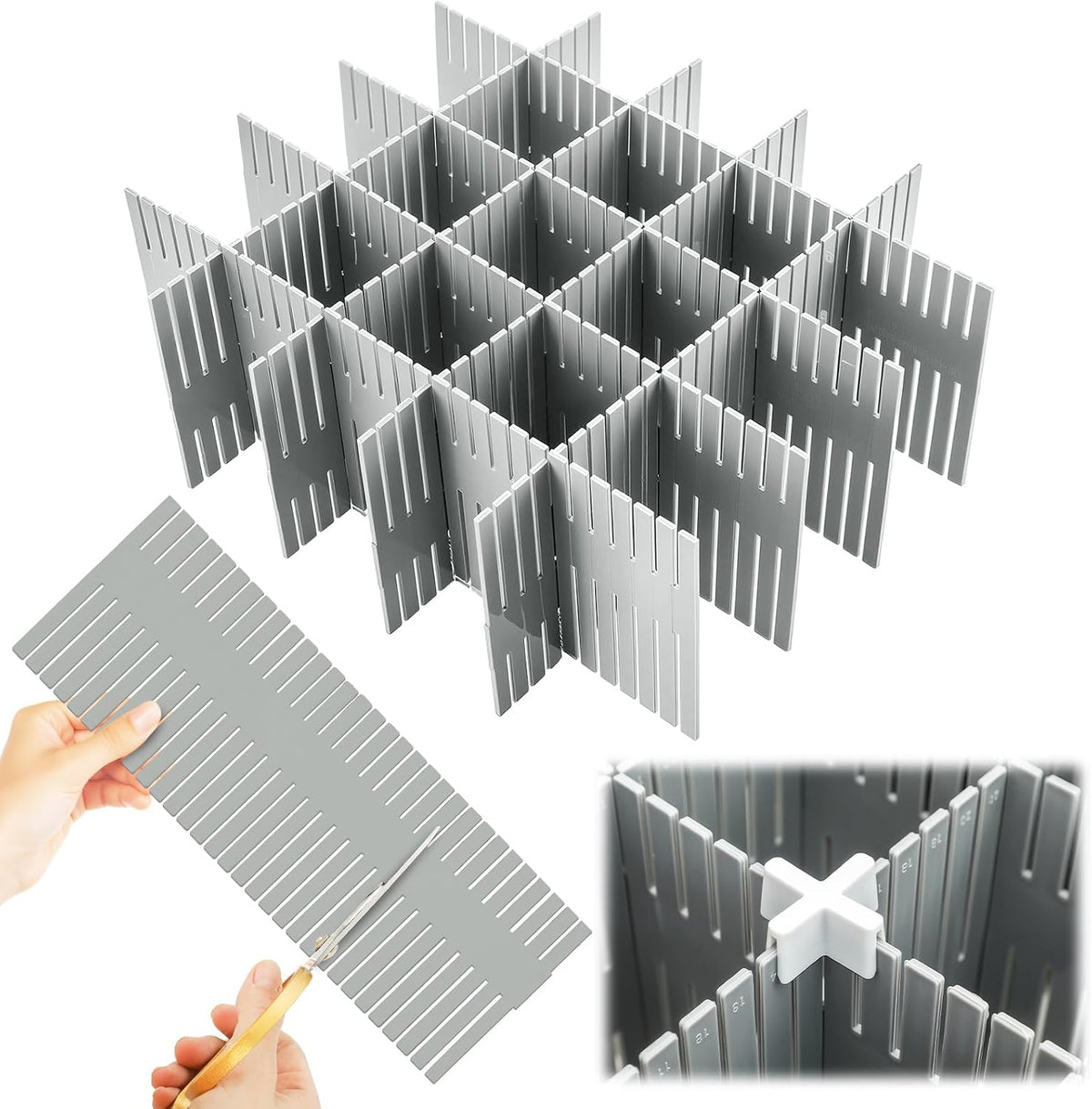 Blosssound 15 Pcs 5.12 Tall Drawer Divider Adjustable Drawer Organizer,Grey