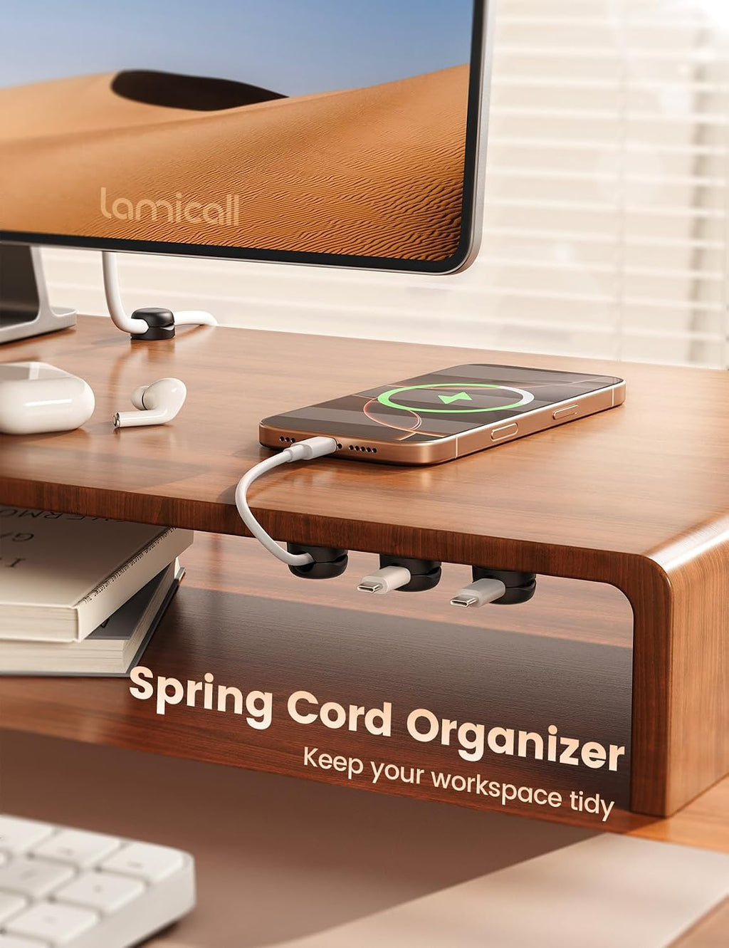 Lamicall 6 Pack Cable Clips, Compact Spring Cord Organizer Holder for Desk