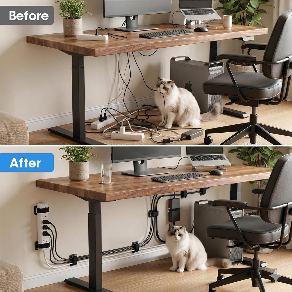 Cable Management Under Desk, Large Bundle Cord+Power Strip Organizer-8 Pair