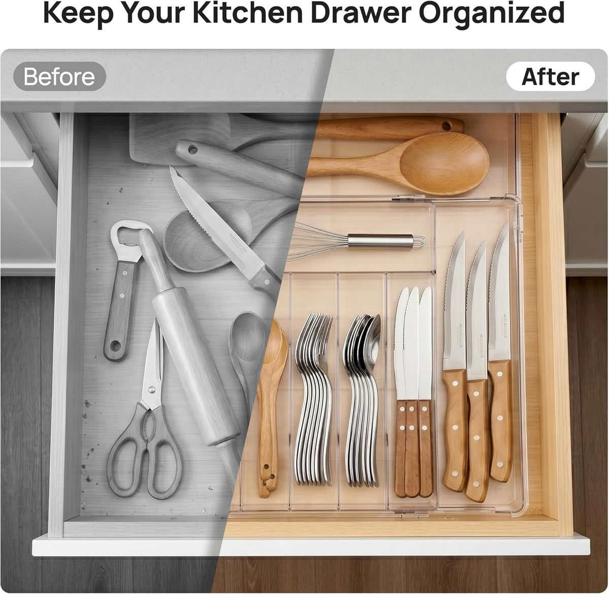 Vtopmart Expandable Silverware Organizer, Kitchen Drawer Tray, 6-9 Slots
