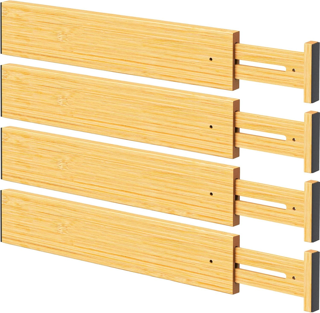 Bamboo Drawer Dividers Organizers, 2.56" High, 17"-21.8" Adjustable, 4 Pack