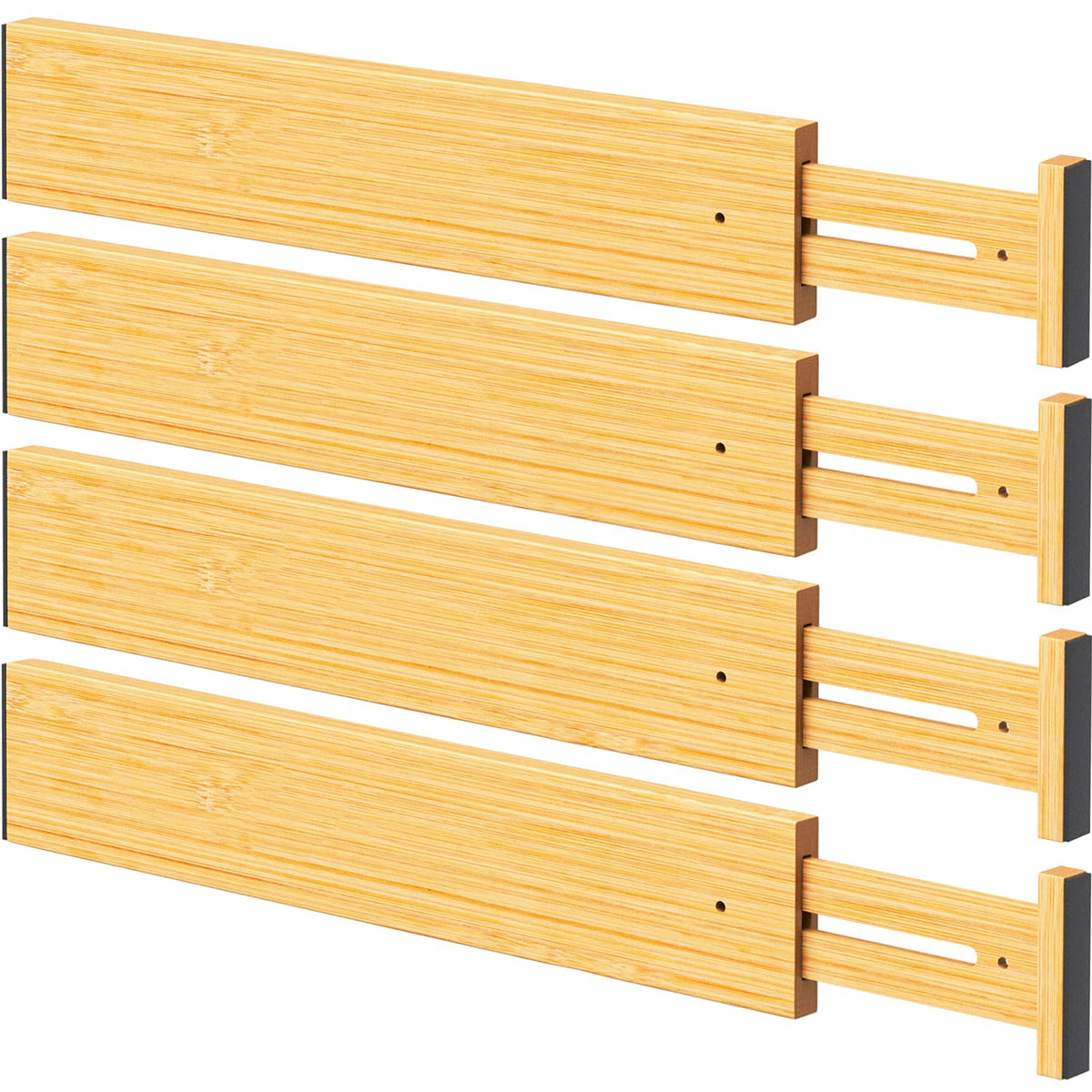 Bamboo Drawer Dividers Organizers, 2.56" High, 17"-21.8" Adjustable, 4 Pack
