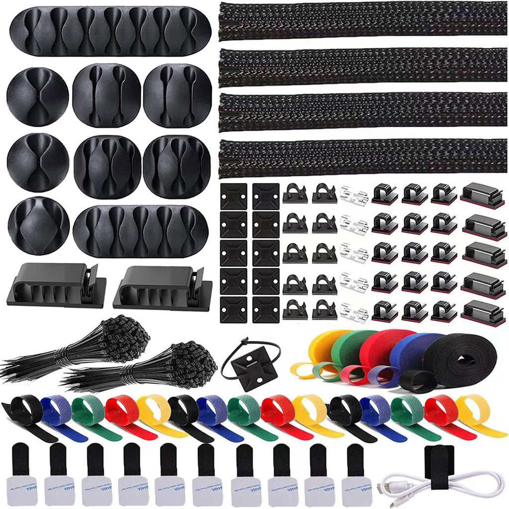 ELII 300PCS Cable Management Kit,4 Cable Sleeve 35 Cable Clips