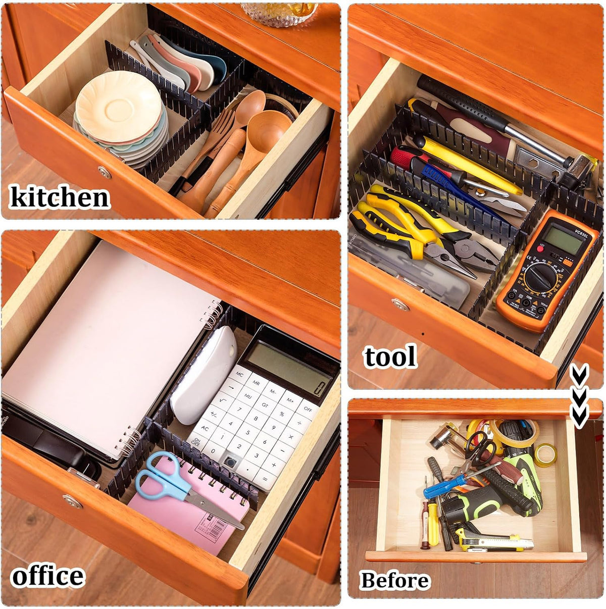 Vesici 80 Pcs Drawer Dividers Adjustable Plastic Organizers Dresser, Black