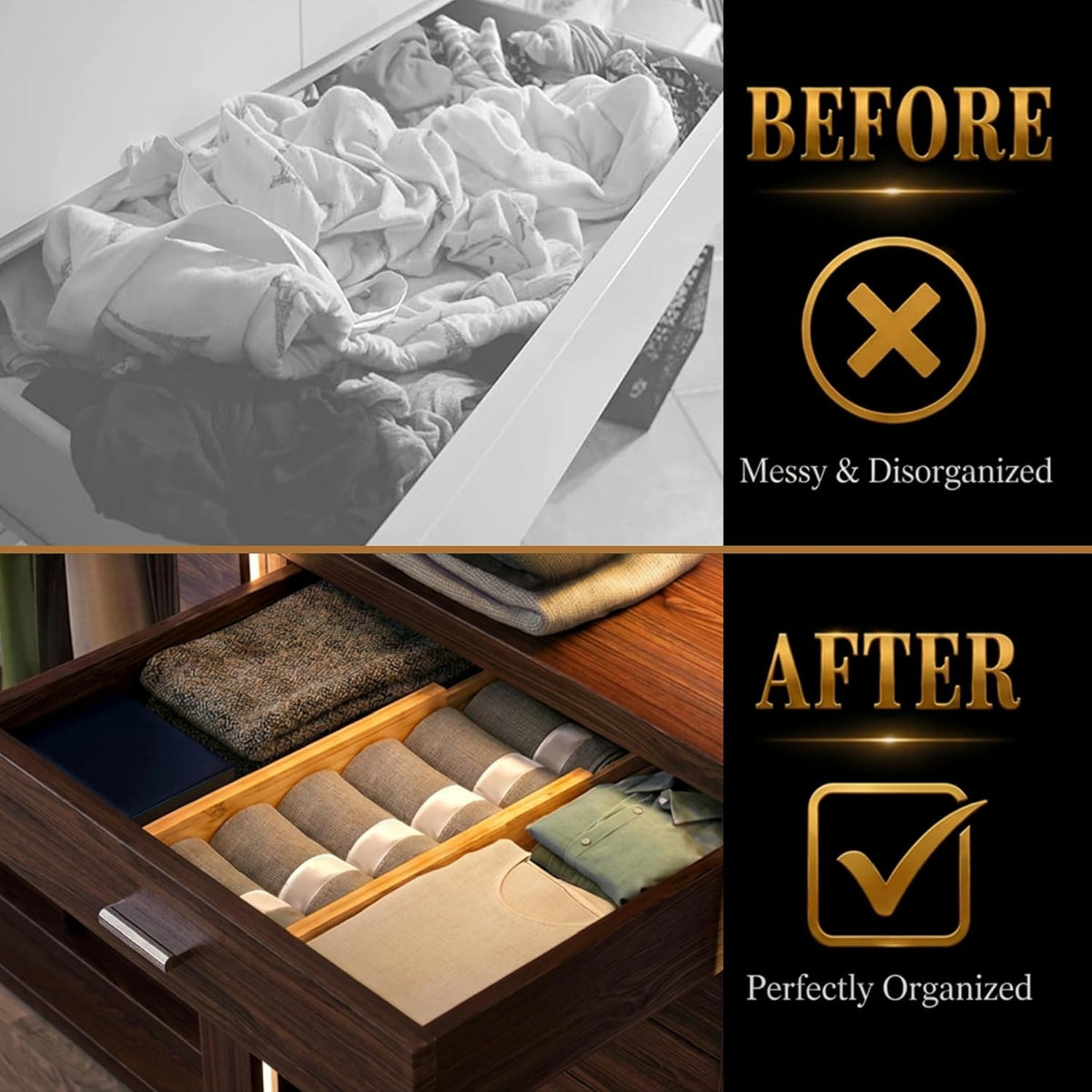 Adjustable Bamboo Drawer Dividers Expandable 8 Pack 17-22 Organizer
