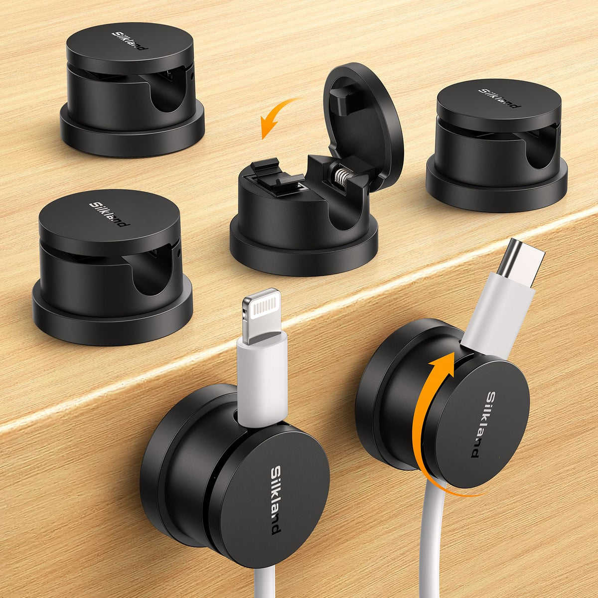 Silkland 8 Pack Snap-Lock Cable Clips, 360° Rotatable Cord Holder for Desk