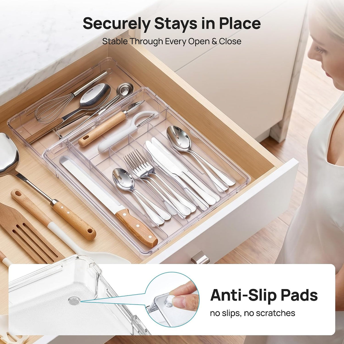 Vtopmart Expandable Silverware Organizer, Kitchen Drawer Tray, 6-9 Slots