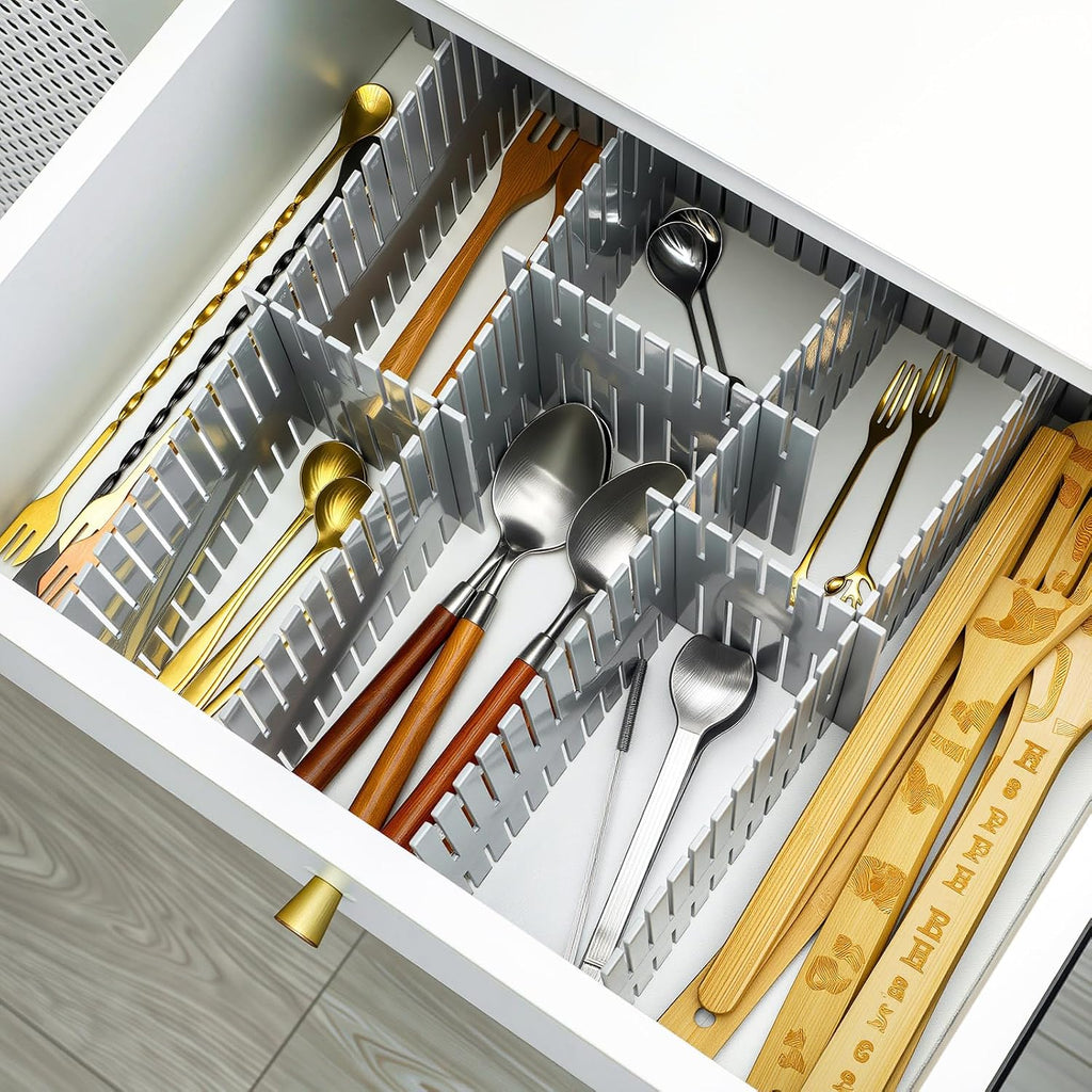 Blosssound 15 Pcs 5.12 Tall Drawer Divider Adjustable Drawer Organizer,Grey