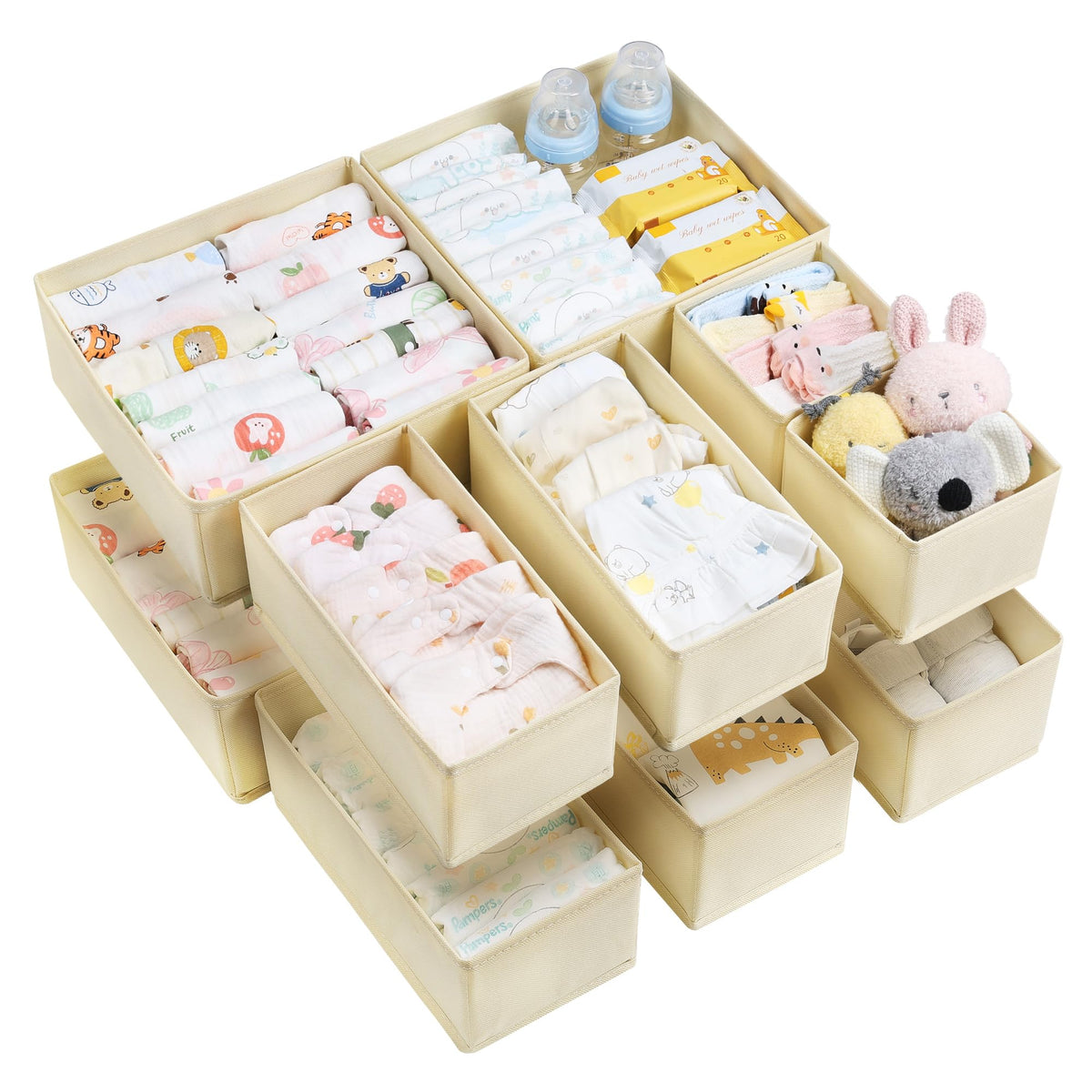 Vtopmart 12 Pack Baby Clothes Organizer, Foldable Fabric Drawer Bins, White