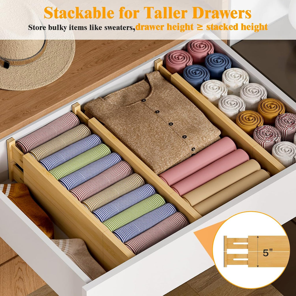 Bamboo Drawer Dividers, 12-21 Inch Kitchen Adjustable Drawer Organizers