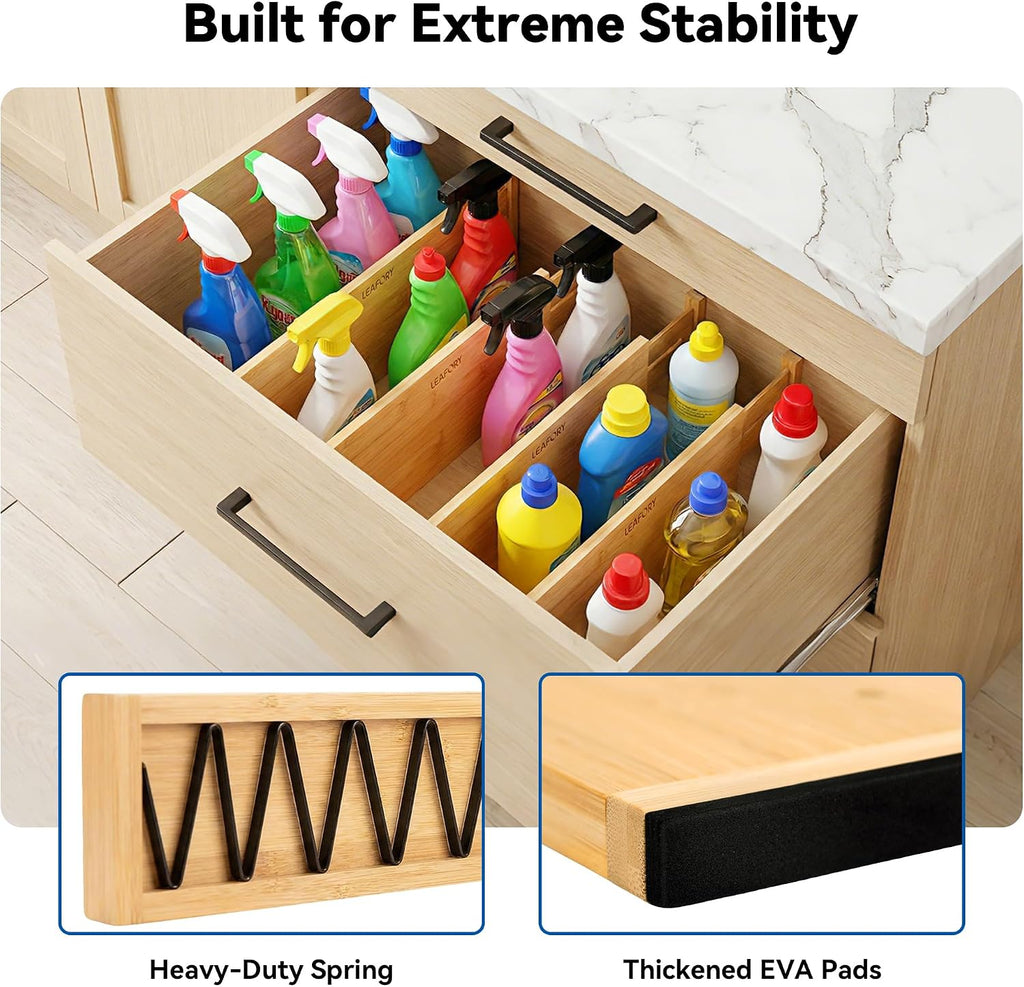 4 Pack 8" Deep Bamboo Drawer Dividers, 17-22" Expandable Kitchen Organizers