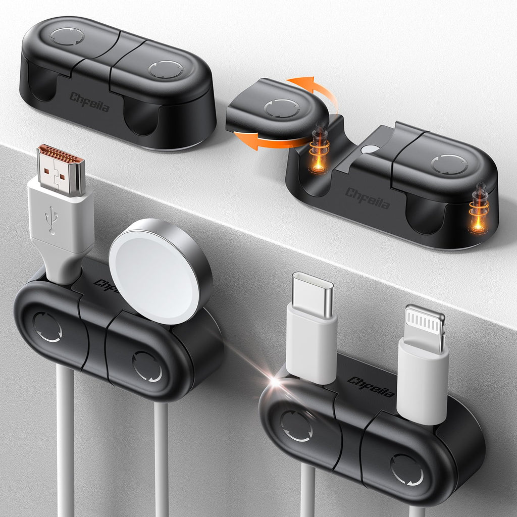Chfeila 4Pack Magnetic Cable Clips, Dual Slot Cable Holder Clips, White