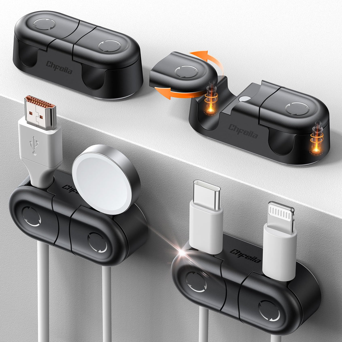 Chfeila 4Pack Magnetic Cable Clips, Dual Slot Cable Holder Clips, White
