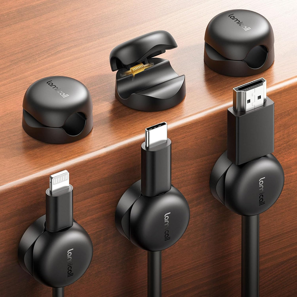 Lamicall 6 Pack Cable Clips, Compact Spring Cord Organizer Holder for Desk