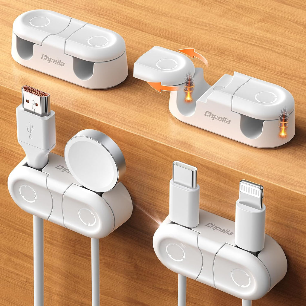Chfeila 4Pack Magnetic Cable Clips, Dual Slot Cable Holder Clips, White
