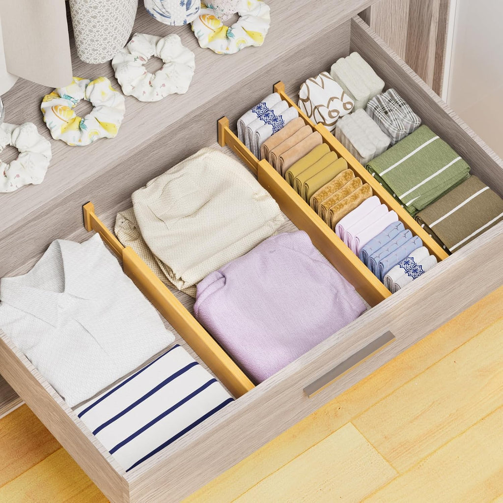 Bamboo Drawer Dividers Organizers, 2.56" High, 17"-21.8" Adjustable, 4 Pack