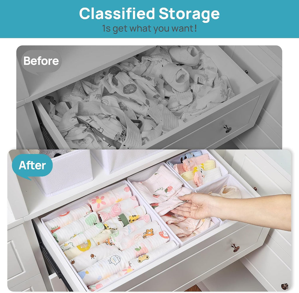 Vtopmart 12 Pack Baby Clothes Organizer, Foldable Fabric Drawer Bins, White