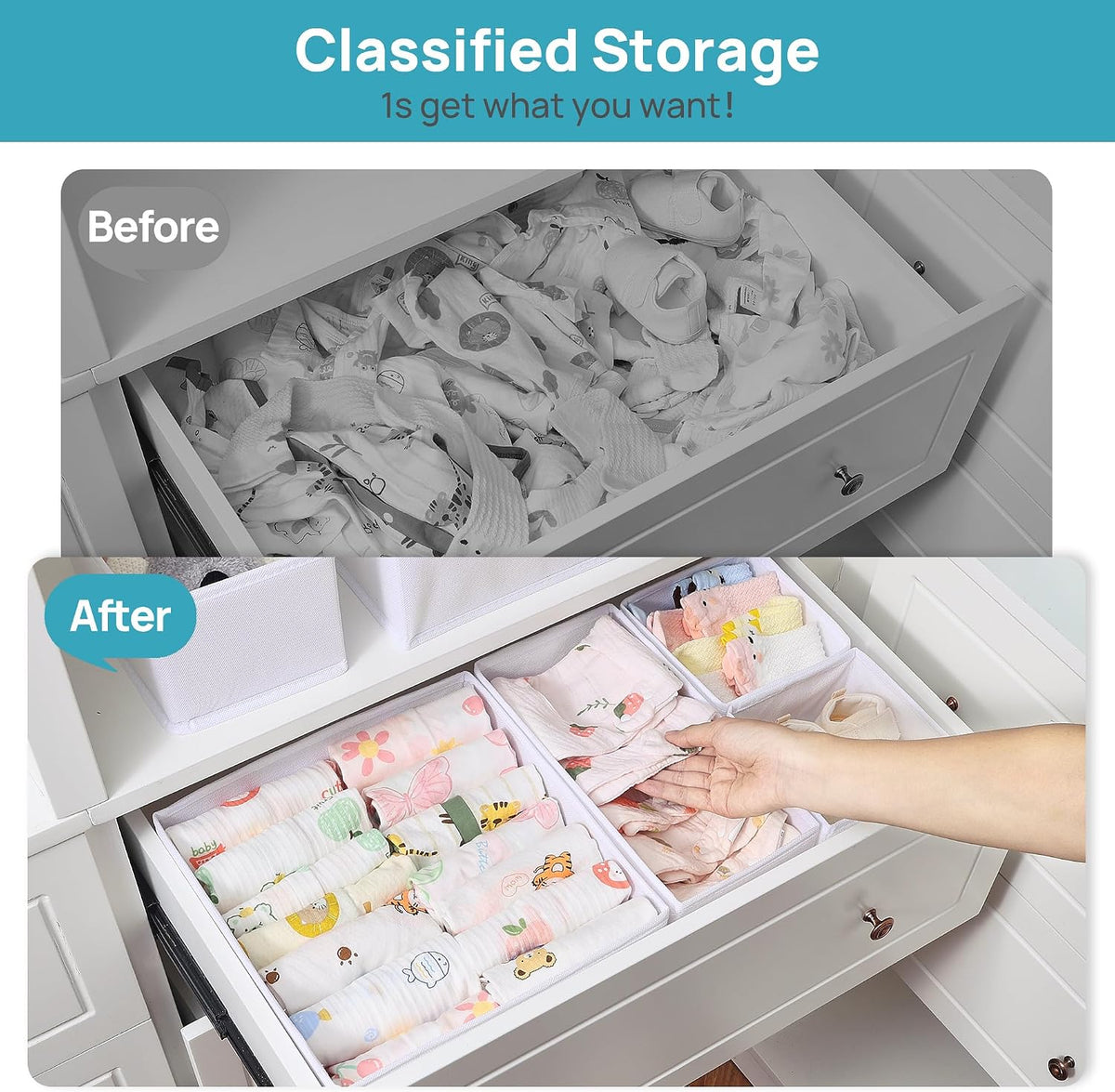 Vtopmart 12 Pack Baby Clothes Organizer, Foldable Fabric Drawer Bins, White