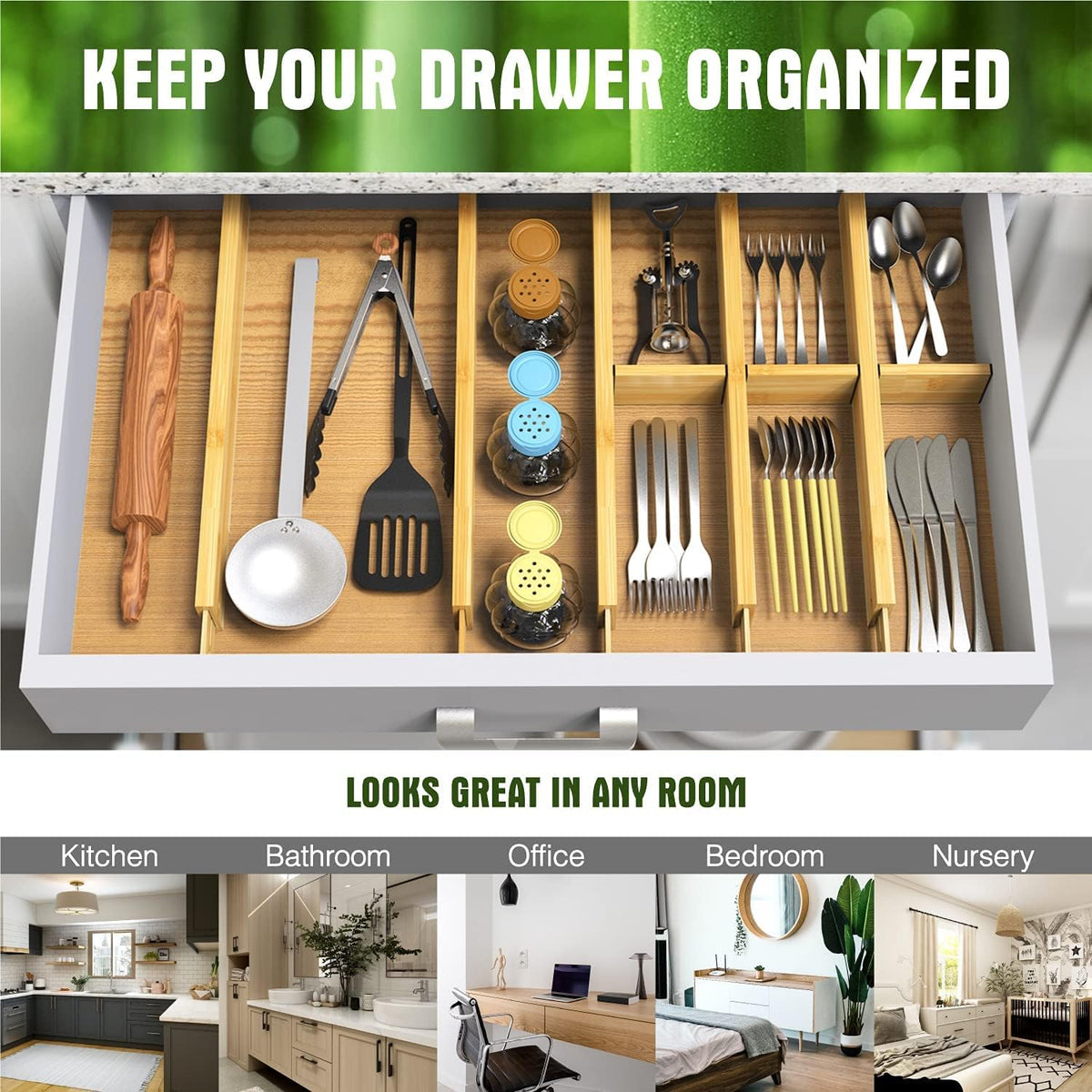 ANTOWIN 4 Pcs Expandable Bamboo Drawer Dividers, Fits 17.6-21.6" Drawers